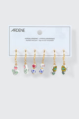 3-Pack Ceramic Flower Charm Hoops Earrings