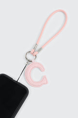 Pink Initial C Faux Leather Charm with Wristlet