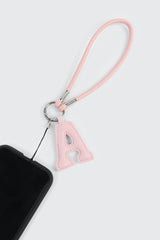 Pink Initial A Faux Leather Charm with Wristlet