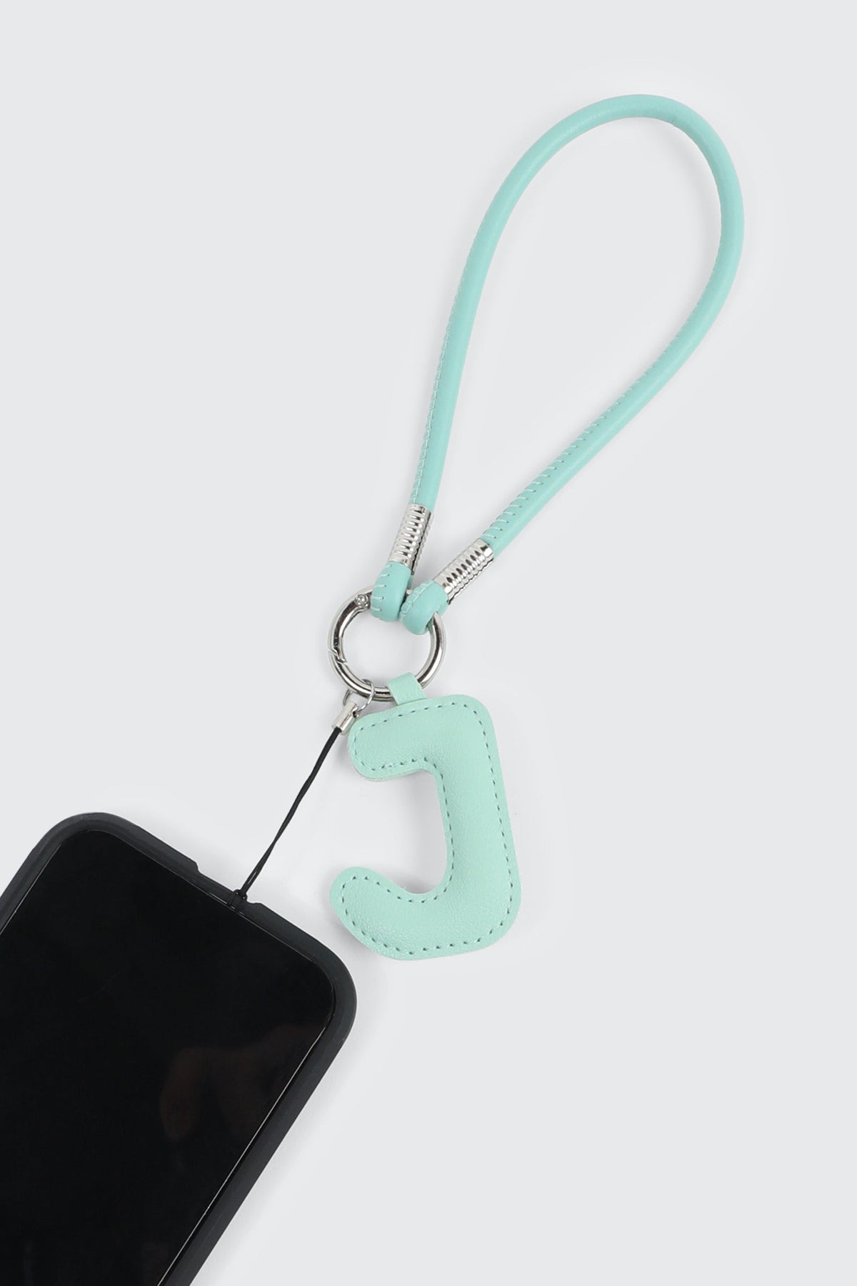 Green Initial J Faux Leather Charm with Wristlet