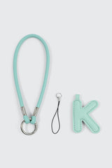 Green Initial K Faux Leather Charm with Wristlet