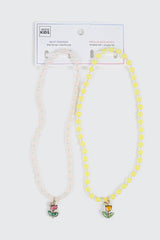 Best Friends Bead and Tulip Charm Necklace