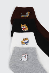 Dog Embroidery Ankle Socks