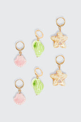 3-Pack Hoop Earrings with Drop Charm