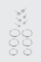6-Pack 14K White Gold Plated Earrings