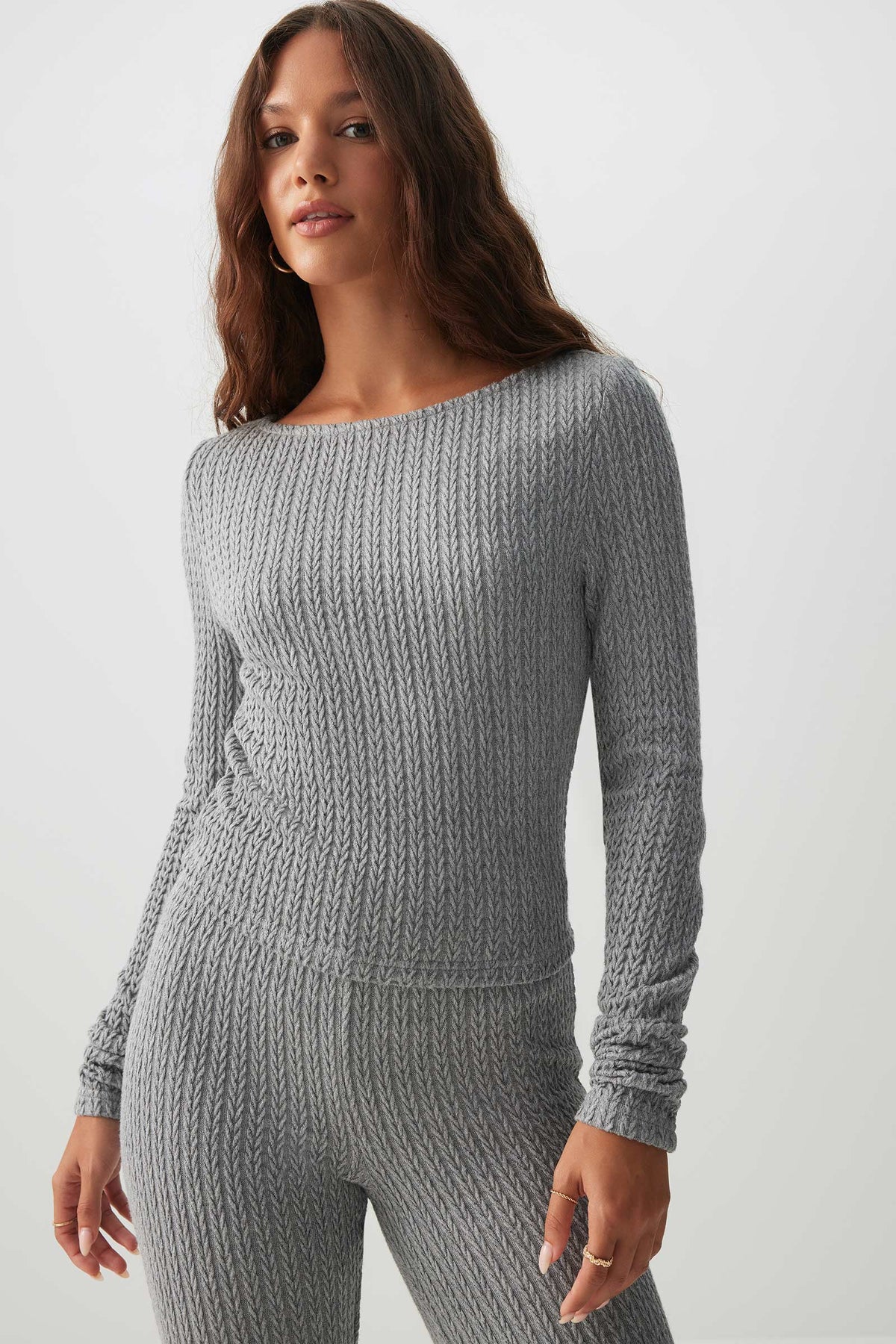 Long Sleeve Cable Knit Top