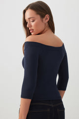 3/4 Sleeve Boat Neck Top