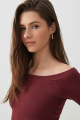 3/4 Sleeve Boat Neck Top
