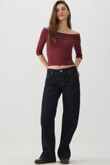 3/4 Sleeve Boat Neck Top