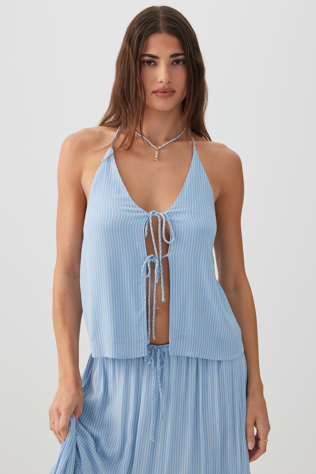 Crinkled Tie Front Tank Top