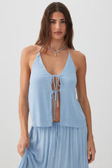 Crinkled Tie Front Tank Top