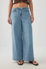 Low Rise Drawstring Wide Leg Jeans