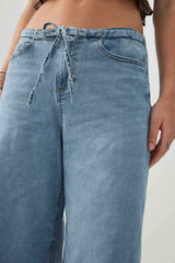 Low Rise Drawstring Wide Leg Jeans