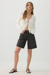 High Rise Denim Bermuda Shorts
