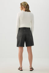 High Rise Denim Bermuda Shorts