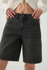 High Rise Denim Bermuda Shorts