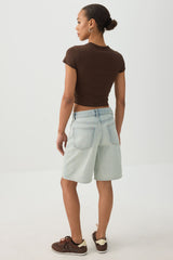 High Rise Denim Bermuda Shorts