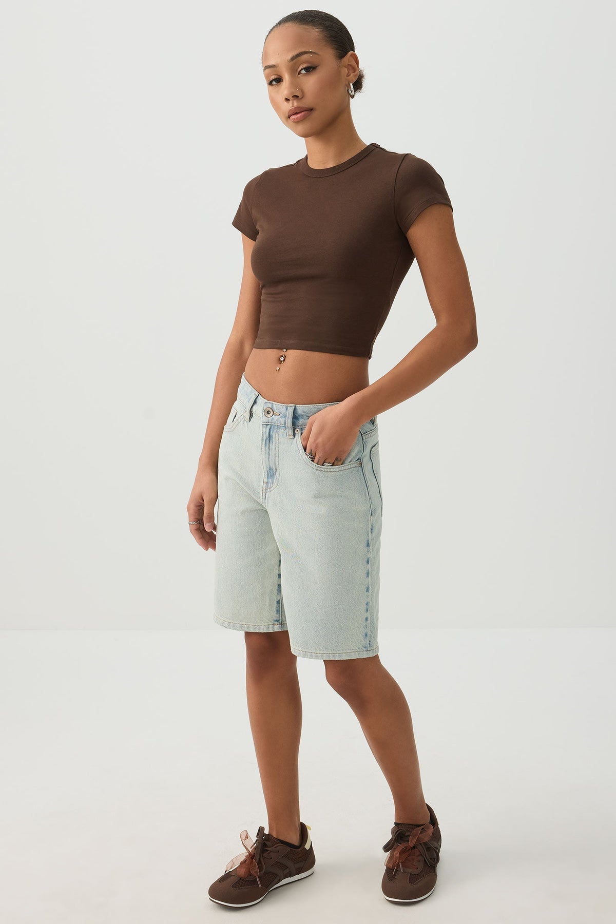 High Rise Denim Bermuda Shorts