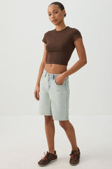 High Rise Denim Bermuda Shorts