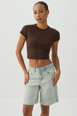 High Rise Denim Bermuda Shorts