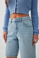 High Rise Denim Bermuda Shorts