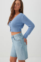 High Rise Denim Bermuda Shorts