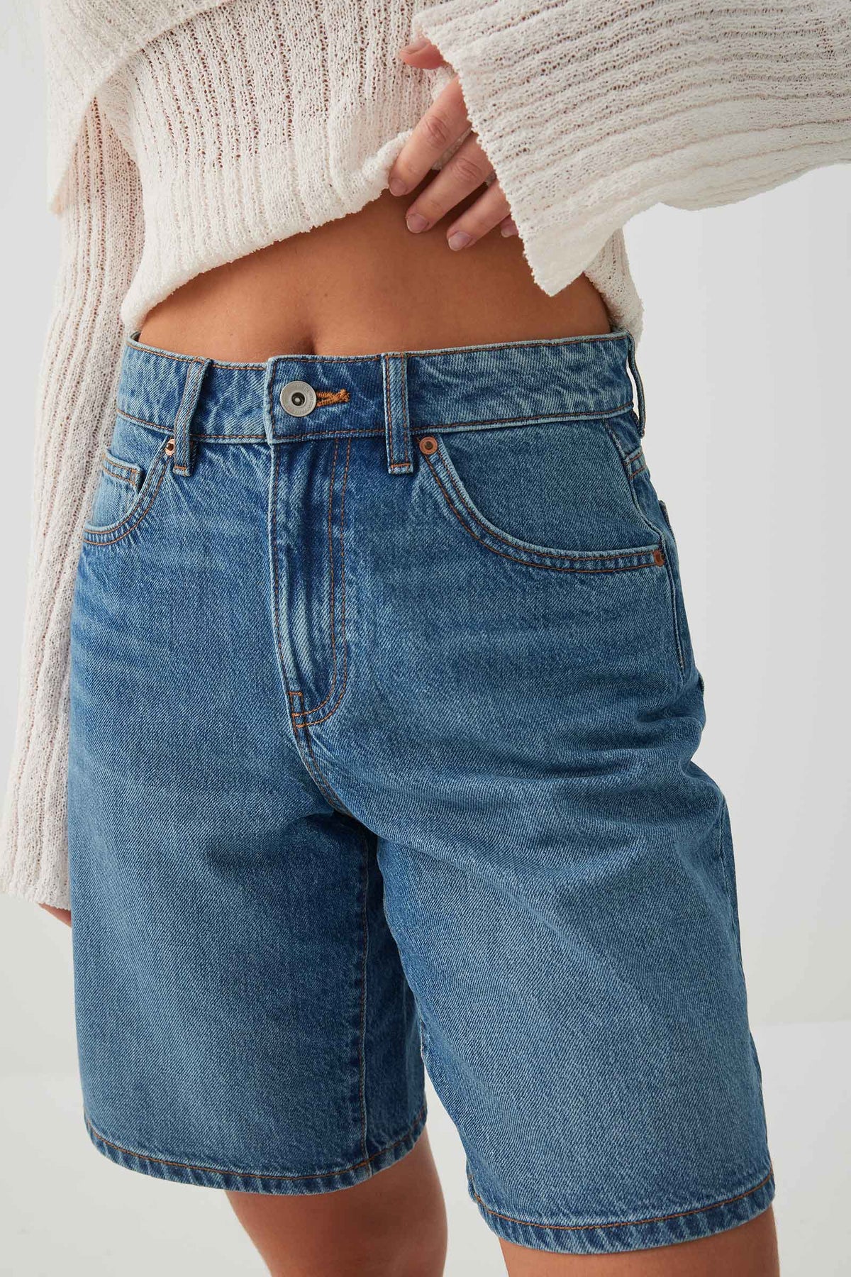 High Rise Denim Bermuda Shorts