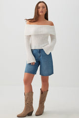 High Rise Denim Bermuda Shorts