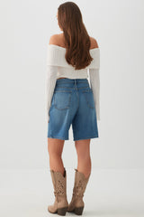 High Rise Denim Bermuda Shorts