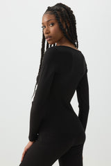 Stretch Rib Scoop Neck Long Sleeve Top