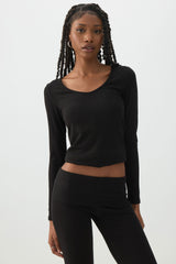 Stretch Rib Scoop Neck Long Sleeve Top