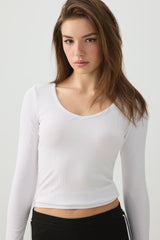 Stretch Rib Scoop Neck Long Sleeve Top