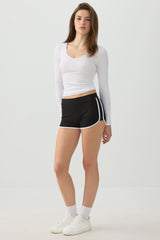 Stretch Rib Scoop Neck Long Sleeve Top
