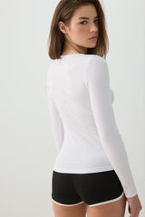 Stretch Rib Scoop Neck Long Sleeve Top