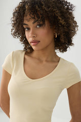 Stretch Rib Scoop Neck Cap Sleeve Top