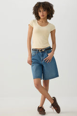 Stretch Rib Scoop Neck Cap Sleeve Top