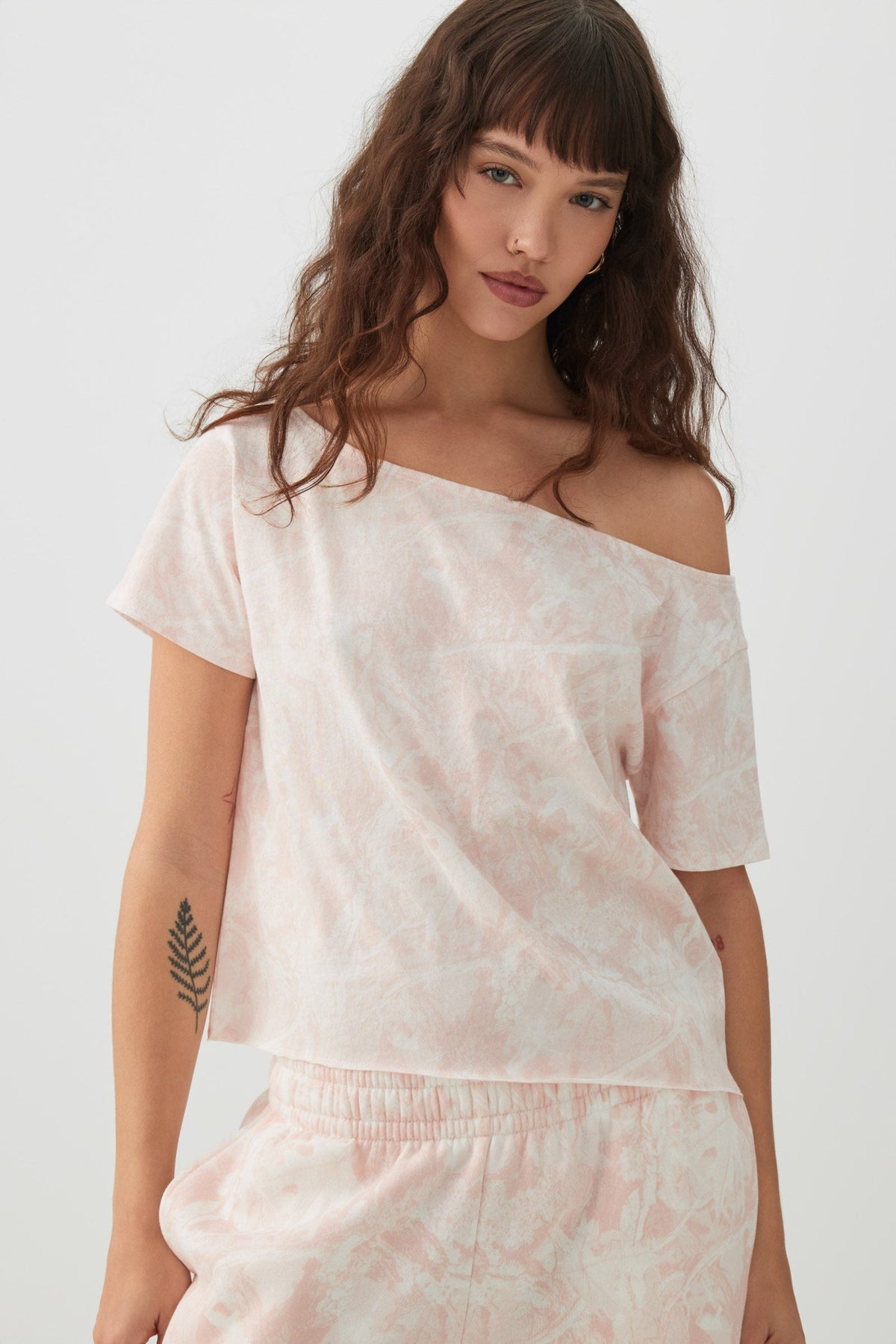 Pink Camouflage Off Shoulder T-Shirt