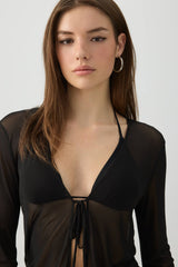 Tie Front Mesh Cardigan