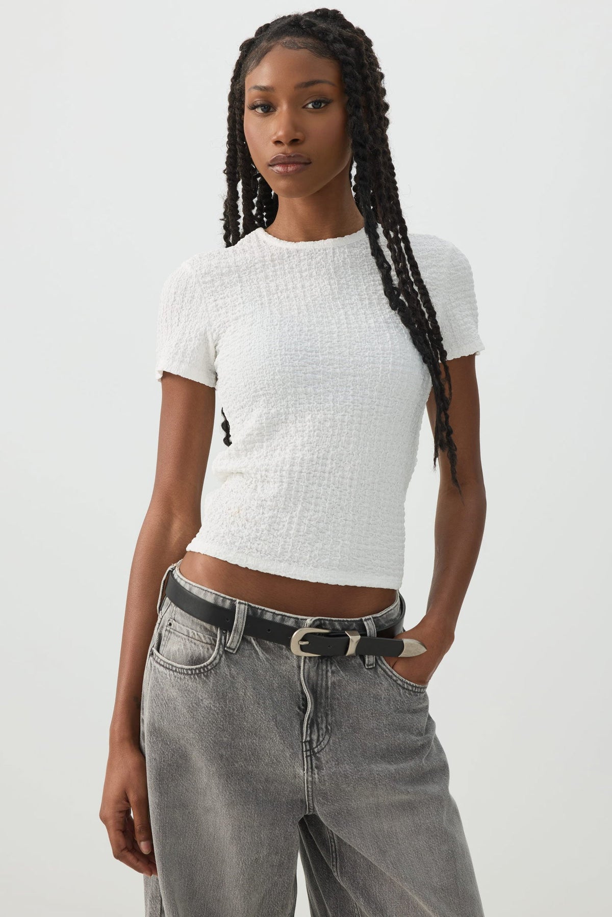Textured Knit Short Sleeve T-Shirt