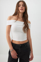 Rib Off Shoulder Crop Top