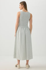 High Neck Smocked Midi Dress