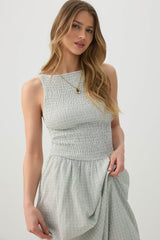 High Neck Smocked Midi Dress