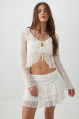 Crop Lace Cardigan with Frills
