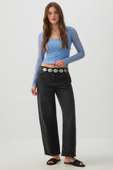Lace Trapeze Neck Long Sleeve Top