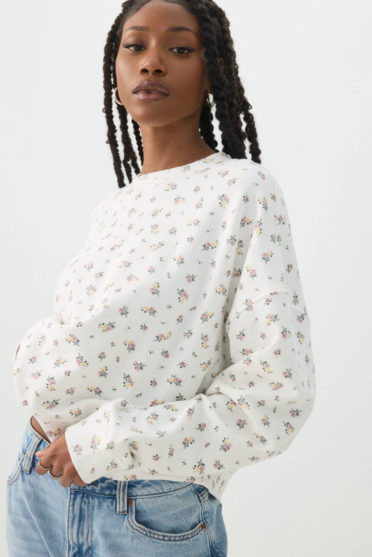 Printed French Terry Crew Neck Sweatshirt