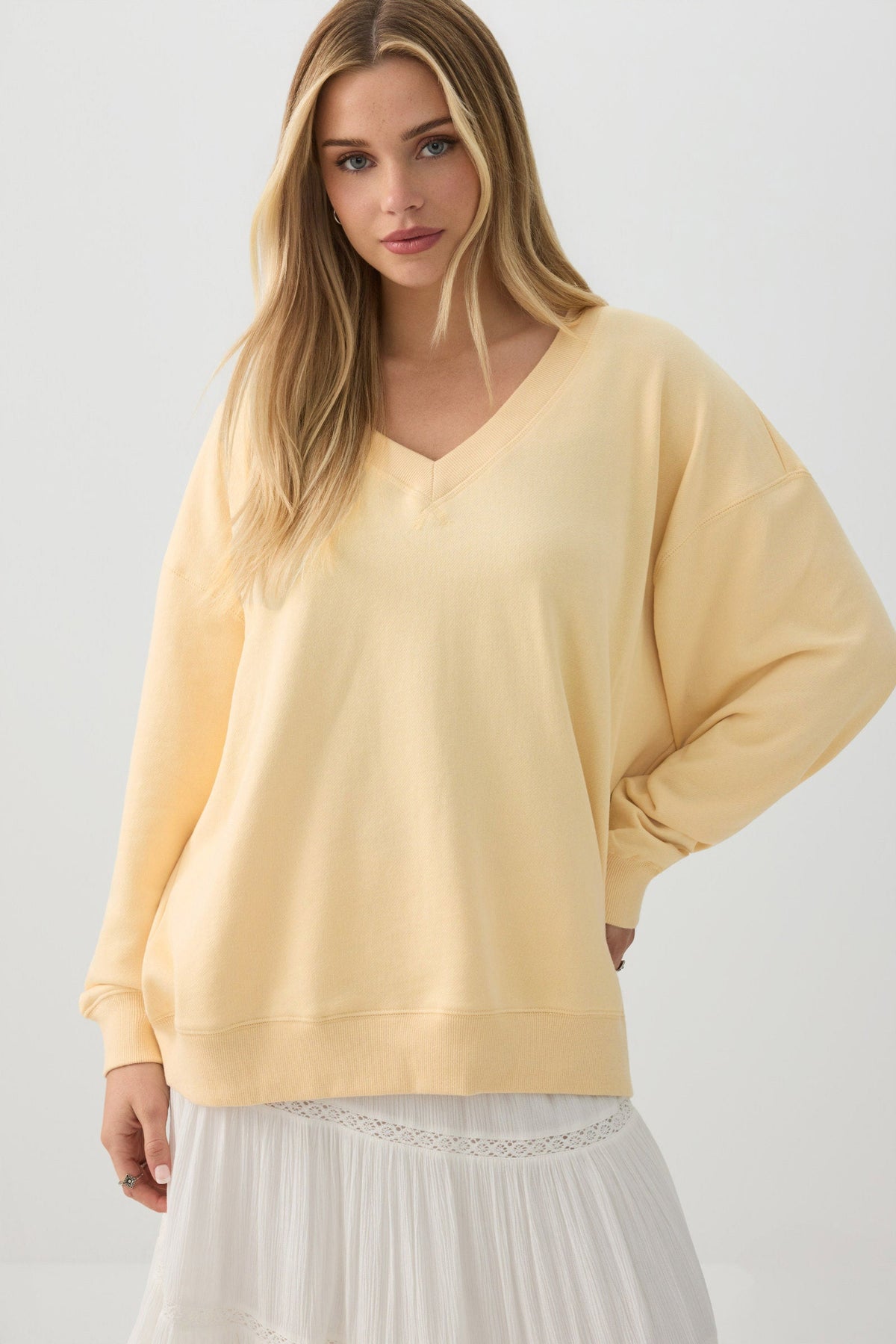 French Terry Oversized V-Neck Sweatshirt