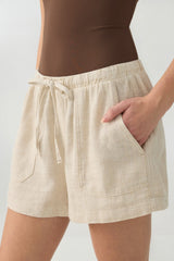 Linen Blend Mid Rise Shorts