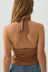 Faux Suede Cowl Neck Tank Top