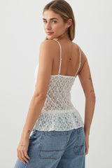 Textured Lace Tank Top with Frills