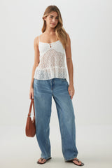 Textured Lace Tank Top with Frills